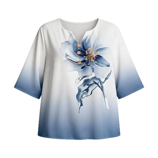Damen Elegante Bluse mit floralem Design und Knopfleiste EB
