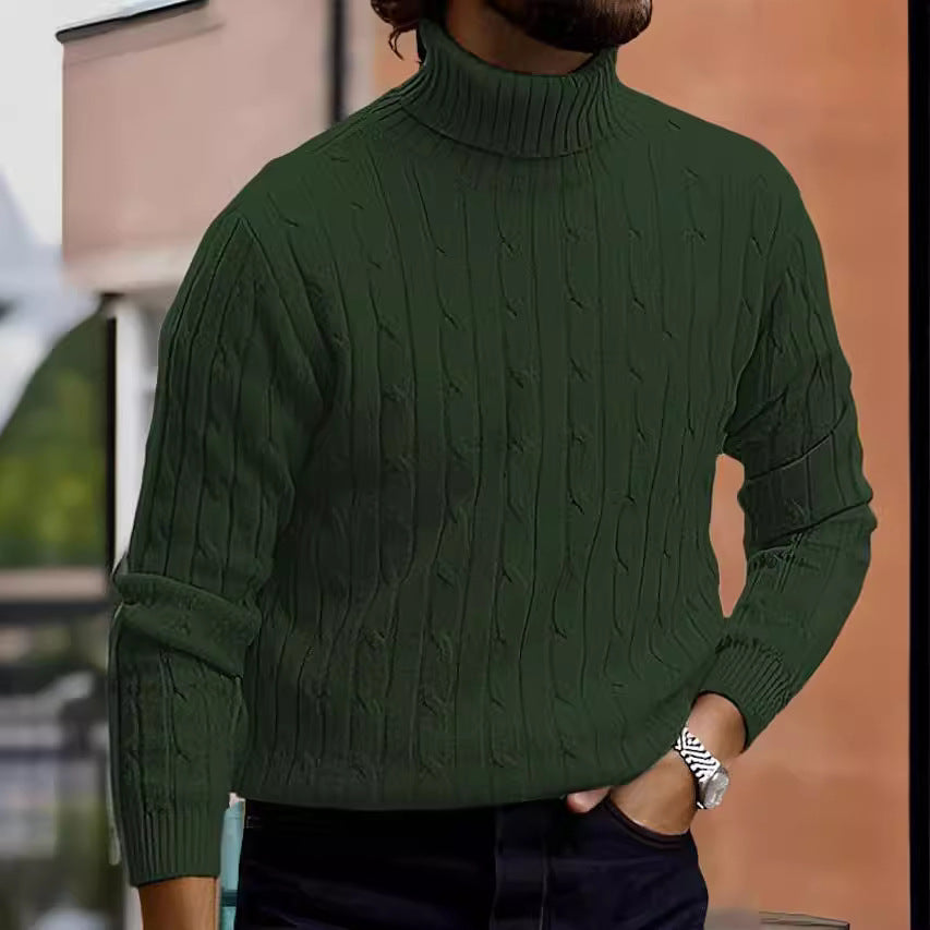 Herren nan gerippter Rollkragenpullover mit Zopfmuster und körpernaher Slim-Fit-Silhouette EB
