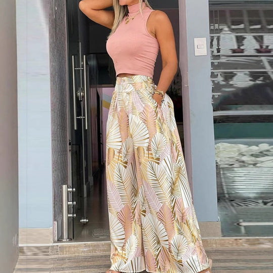 Damen Trendige weite Hose mit floralem Muster EB