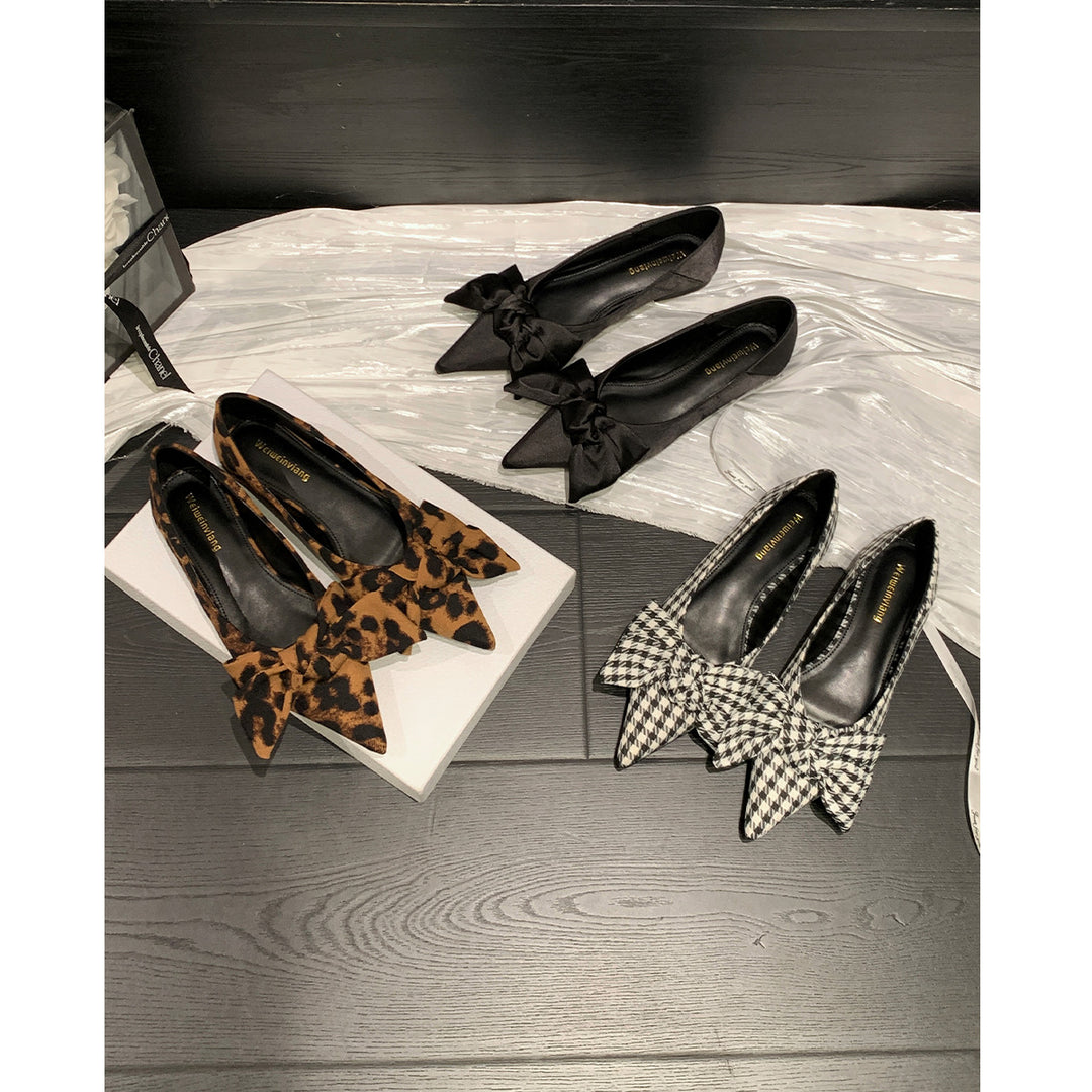 Damen Ballerinas mit stilvollem Karomuster und eleganter Schleifenapplikation EB