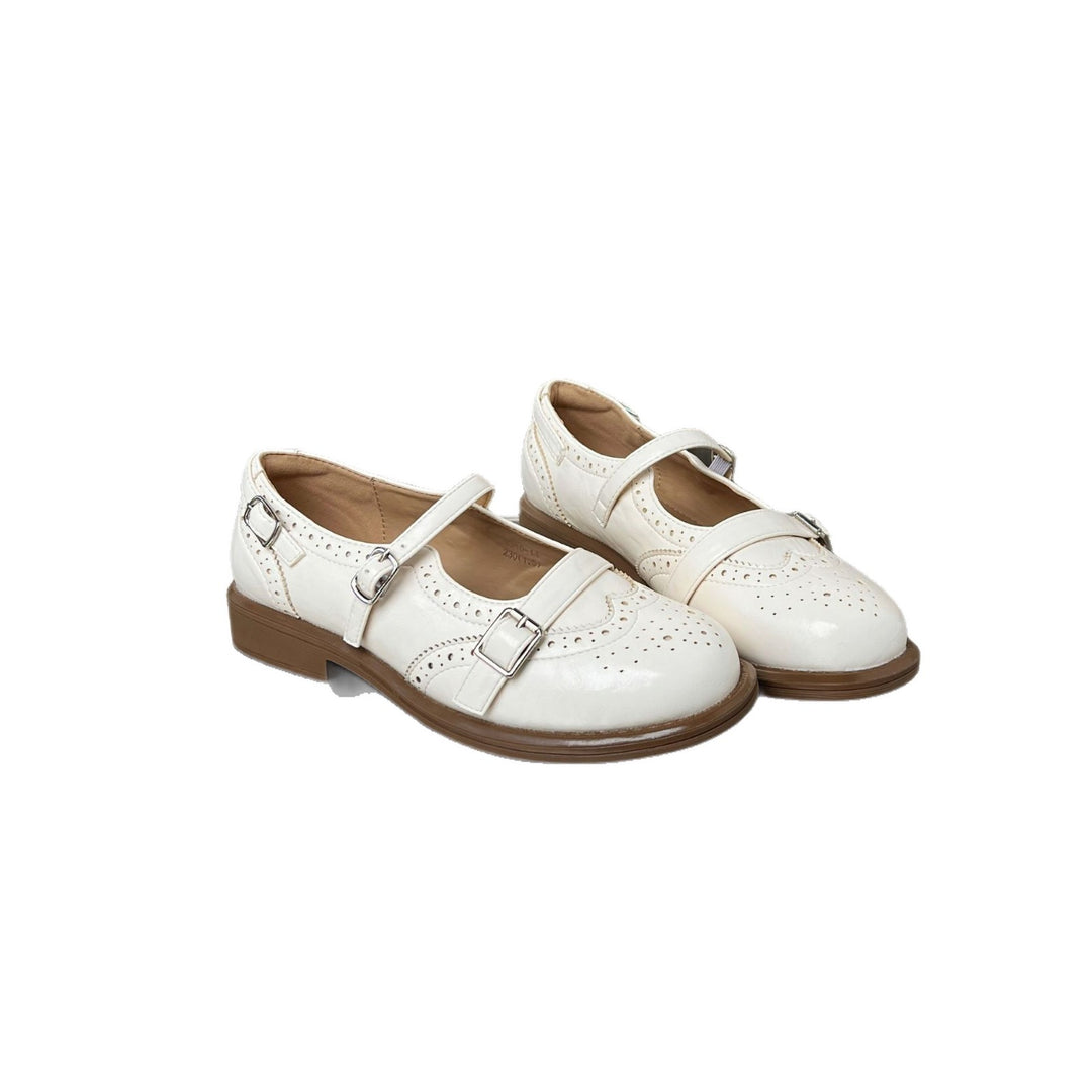 Damen elegante Ballerinas mit doppeltem Riemenverschluss und dekorativem Lochmuster EB