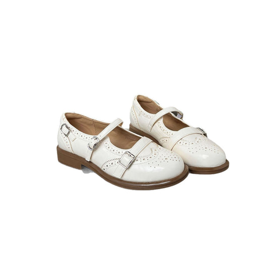 Damen elegante Ballerinas mit doppeltem Riemenverschluss und dekorativem Lochmuster EB