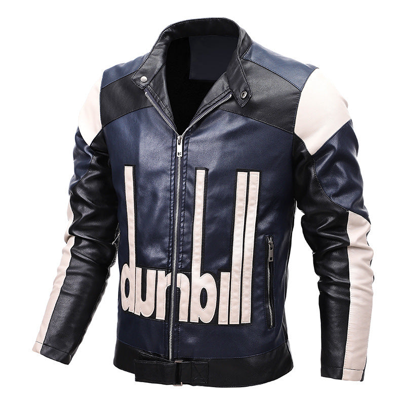 Herren Bikerjacke aus Kunstleder mit markanter Logo‑Applikation und tailliertem Schnitt EB