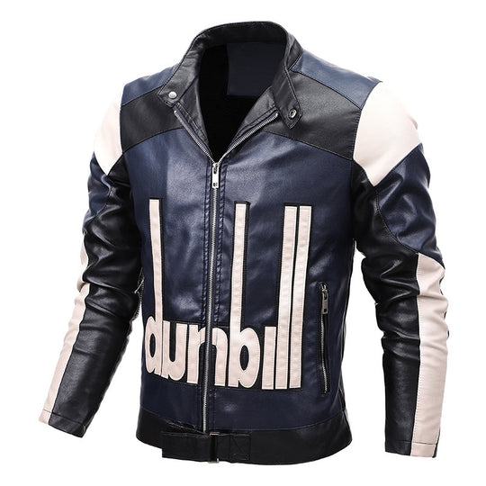 Herren Bikerjacke aus Kunstleder mit markanter Logo‑Applikation und tailliertem Schnitt EB