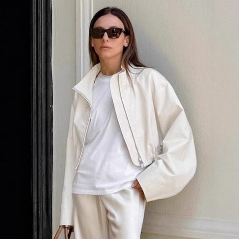 Damen Modische Kurzjacke mit hohem Kragen und voluminösen Ärmeln EB