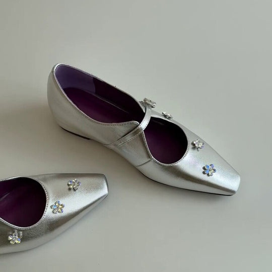 Damen Ballerina-Schuhe mit floralem Dekor und elegantem Schnallenverschluss EB