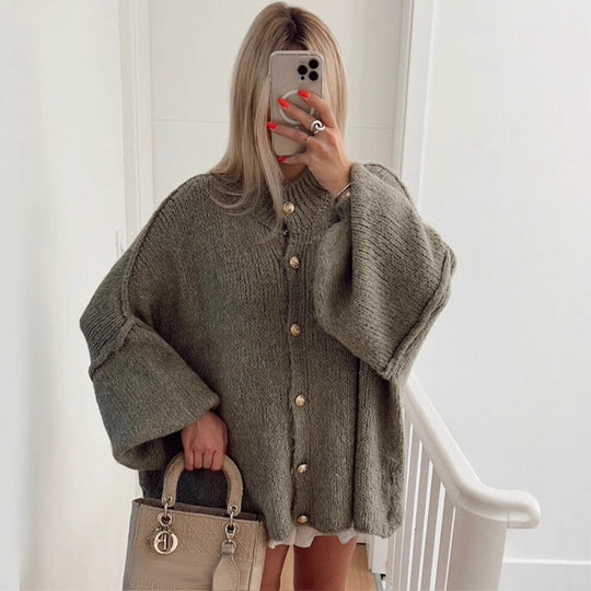 Damen Grobstrickjacke mit eleganten Knopfdetails und lässigem Oversized-Schnitt EB
