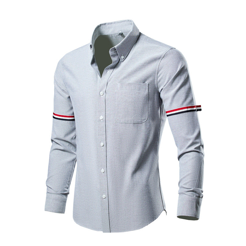 Herren nan tailliertes Oxford-Businesshemd mit Button-Down-Kragen, Brusttasche und markantem Armband-Detail EB