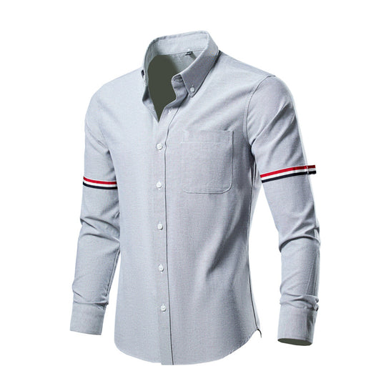 Herren nan tailliertes Oxford-Businesshemd mit Button-Down-Kragen, Brusttasche und markantem Armband-Detail EB