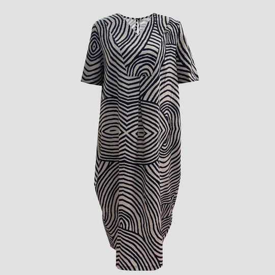 Damen Tunika-Kleid mit lässigem Streifenmuster und weit geschnittenem Design EB