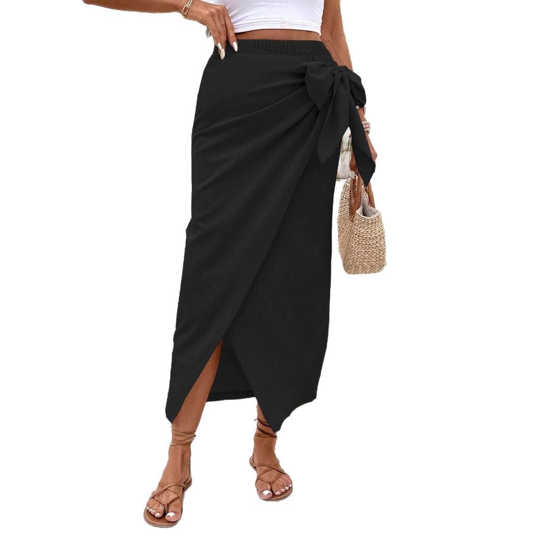 Damen Eleganter Wickelrock mit Schleifendetail EB