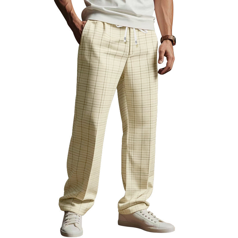 Herren Leichte Relaxed-Fit Karo-Loungehose mit Tunnelzug und weitem Bein EB