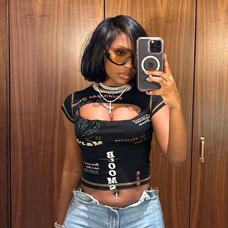 Damen Trendiges Crop-Top mit grafischen Prints EB