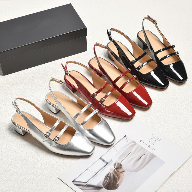 Damen Slingback-Pumps mit modischen Schnallen und elegantem Blockabsatz EB