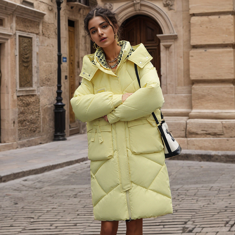 Damen gefütterter langärmliger Winterparka mit verstellbarem Kapuzenkragen und praktischen Taschen EB