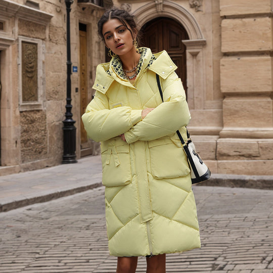 Damen gefütterter langärmliger Winterparka mit verstellbarem Kapuzenkragen und praktischen Taschen EB