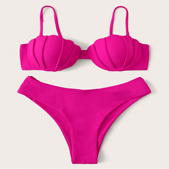 Damen Triangel-Bikini mit strukturierter Haptik und hochgeschnittenem Unterteil EB