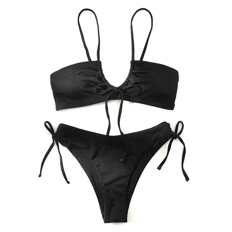 Damen Triangel-Bikini mit verstellbaren Bindebändern und elegantem Rüschendesign EB