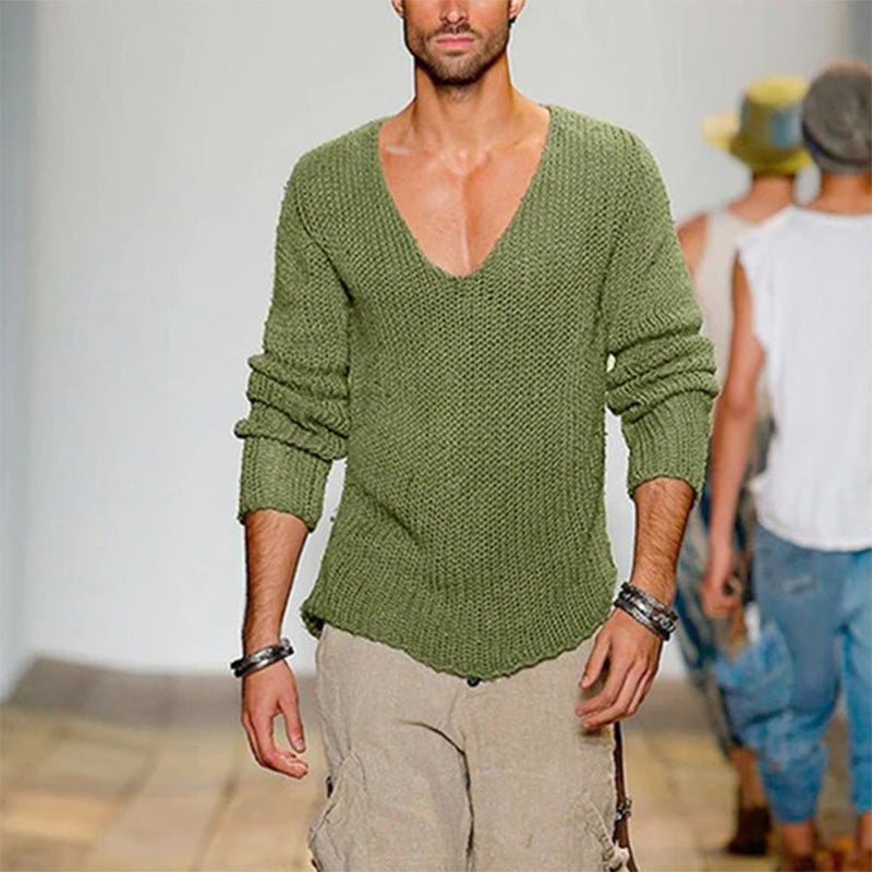 Herren lässiger Strickpullover mit tiefem V-Ausschnitt und komfortablem Schnitt EB