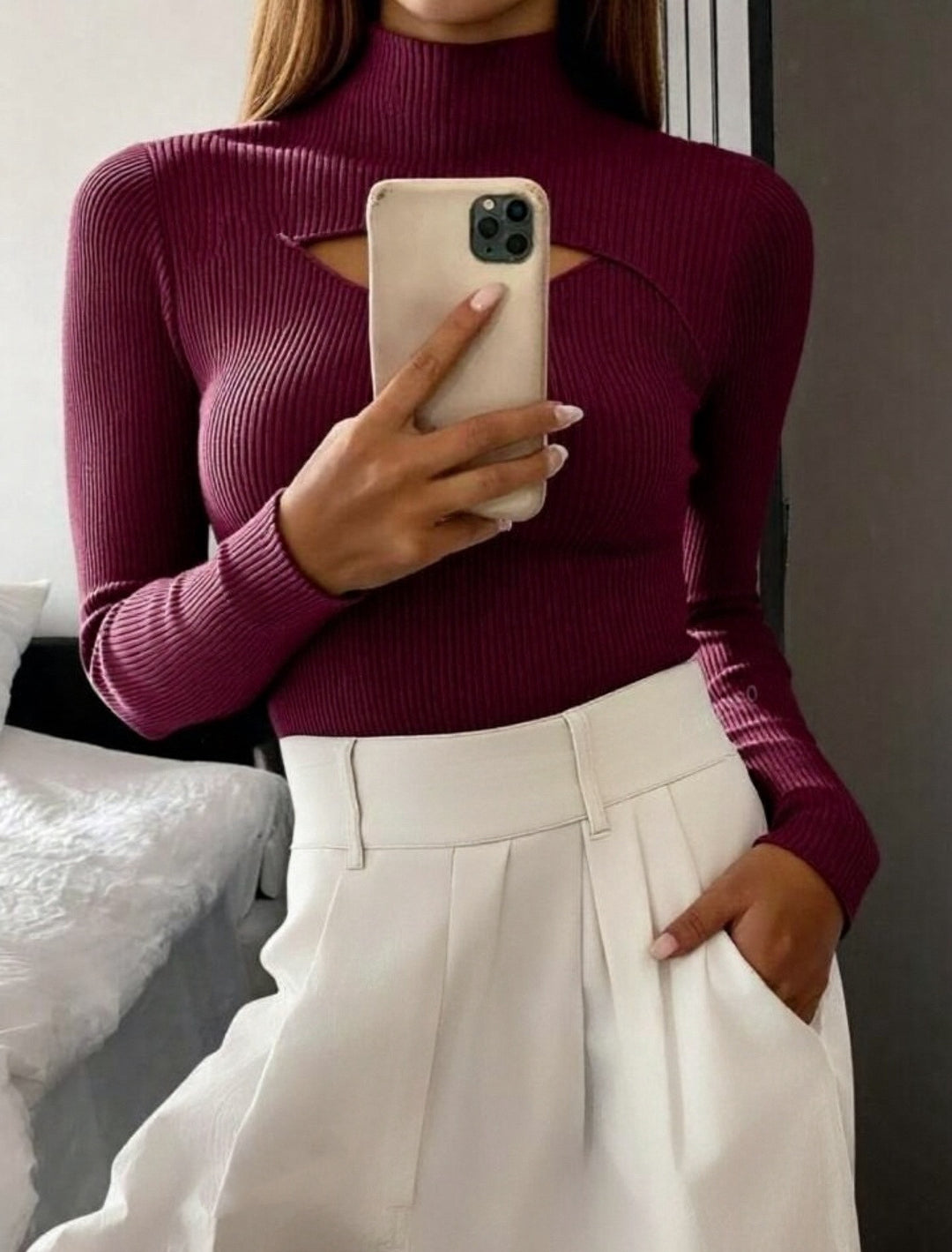 Damen Elegantes Langarm-Oberteil mit schickem Auschnitt EB