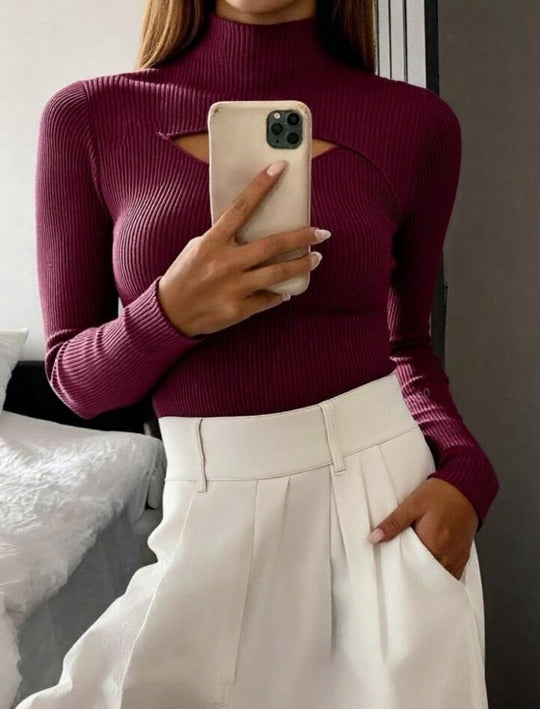 Damen Elegantes Langarm-Oberteil mit schickem Auschnitt EB
