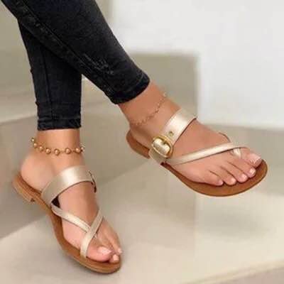 Damen Elegante und komfortable Flachsandalen mit dekorativem Riemendesign EB