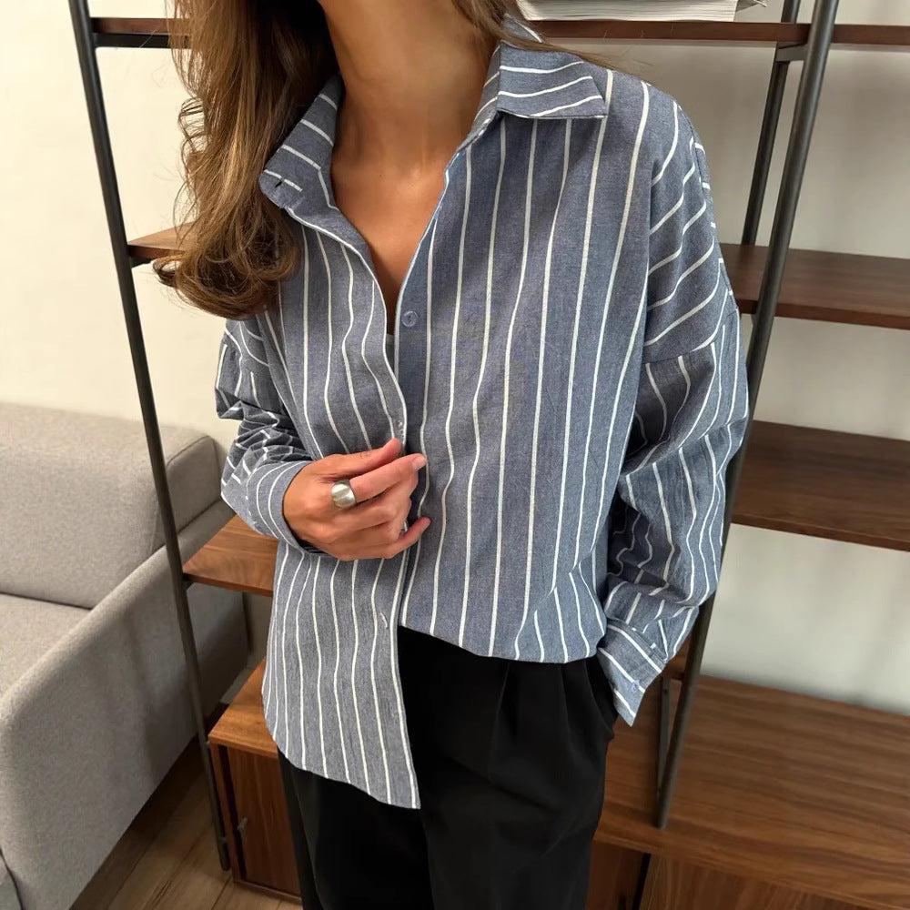 Damen lässige Bluse mit feinen Streifen und großzügigem Schnitt EB