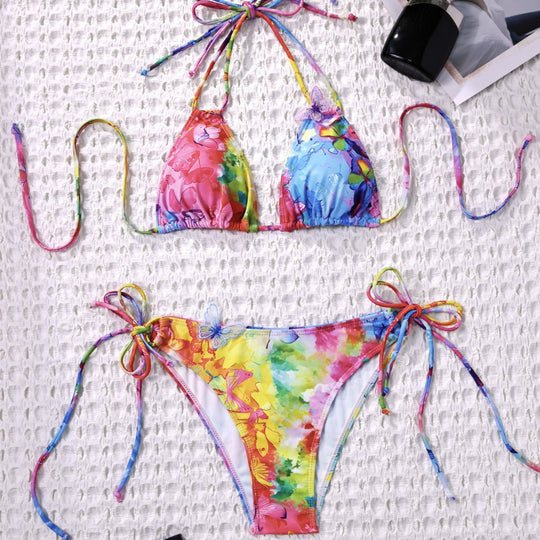 Damen Triangel-Bikini mit verspieltem Blumendetail EB