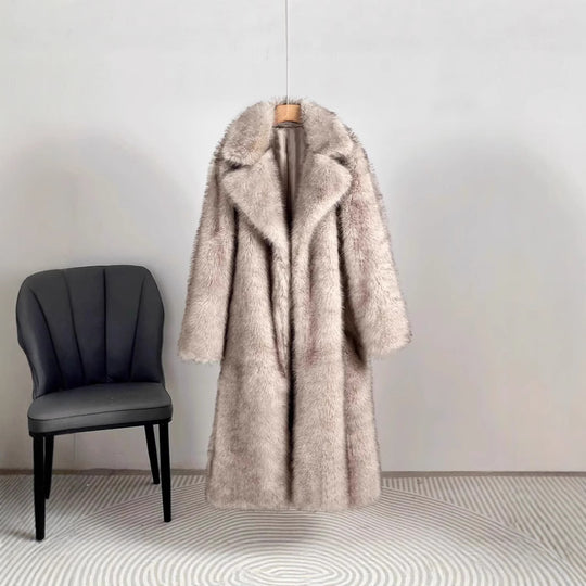 Damen Luxus Kunstfell Mantel EB