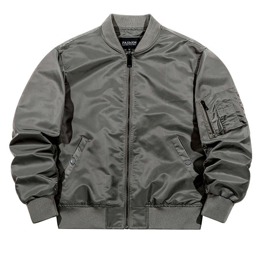 Men's  matte-shell insulated bomber jacket with reinforced sleeve zip pocket and snap-flap hand pockets EB