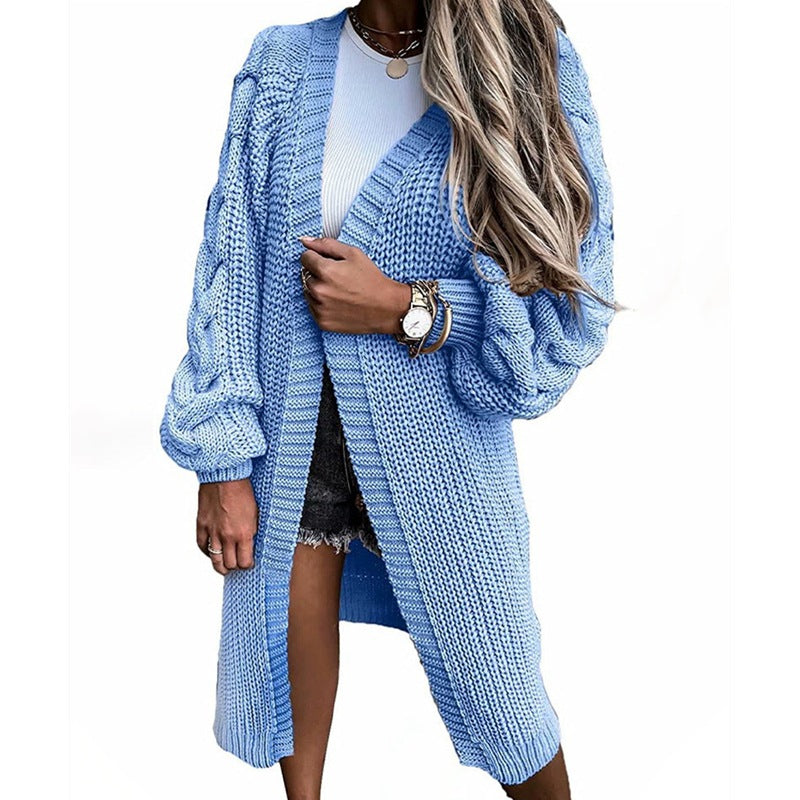 Damen Grobstrick-Cardigan mit voluminösen Ärmeln und offenen Fronten EB