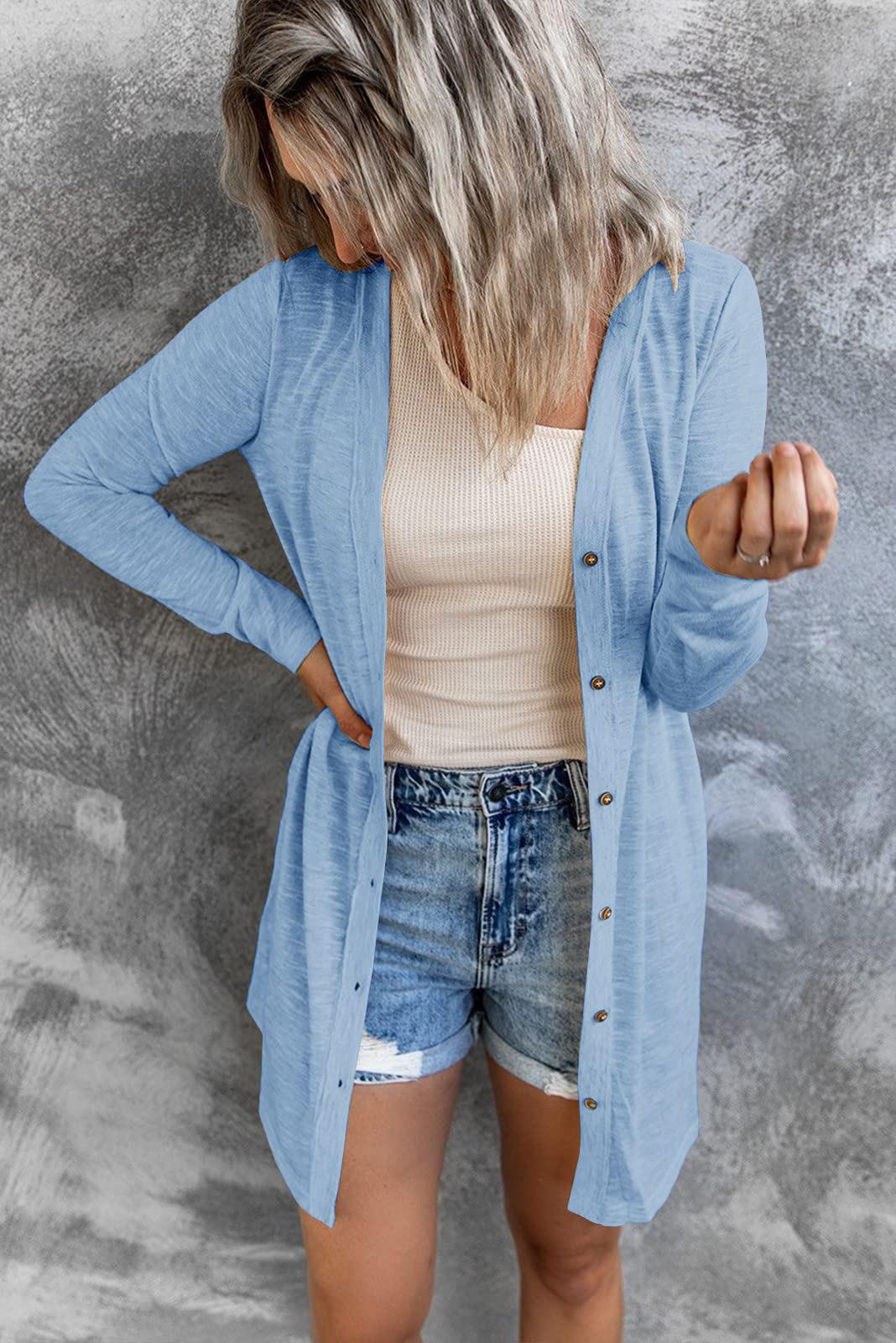 Damen Longline Cardigan mit umfassendem Knopfverschluss und elegantem Schnitt EB