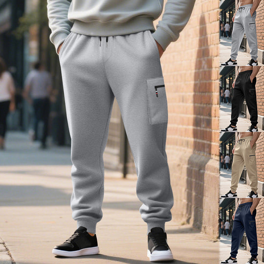 Herren lässige Jogginghose mit Cargo-Reißverschlusstasche, elastischem Bund und gerippten Bündchen EB
