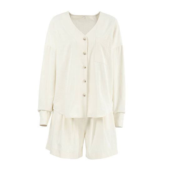 Damen bequemer Schlafanzug mit Knopfleiste und kurzen Hosen EB