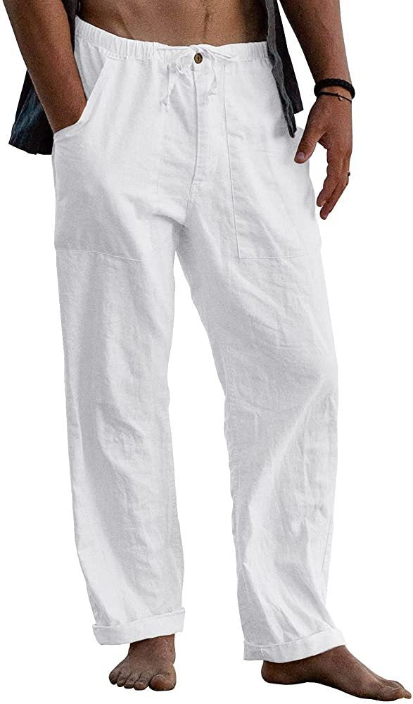 Herren nan leichte Leinenhose mit elastischem Bund und geradem Schnitt EB