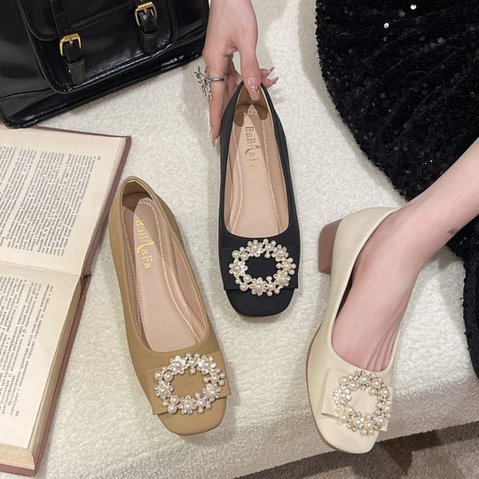 Damen Schicke Ballerinas mit Perlenschmuck EB