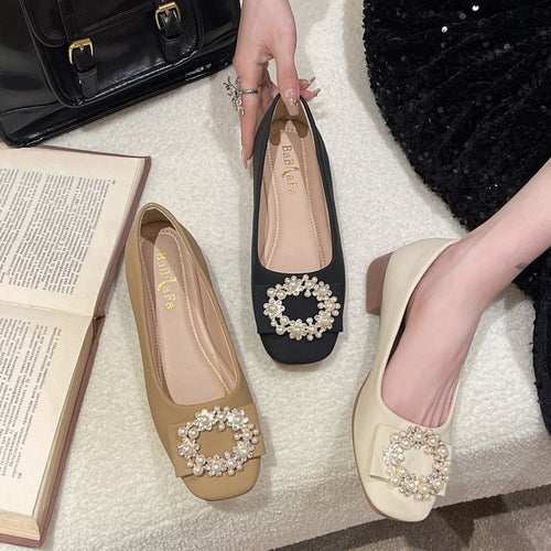 Damen Schicke Ballerinas mit Perlenschmuck EB