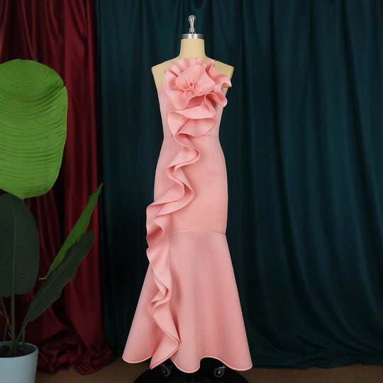 Damen elegantes Abendkleid mit asymmetrischen Rüschen EB