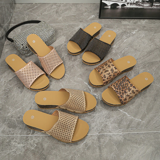 Damen Wedge-Pantoletten mit Glitzer- und Leopardenmuster EB