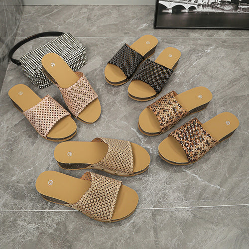 Damen Wedge-Pantoletten mit Glitzer- und Leopardenmuster EB