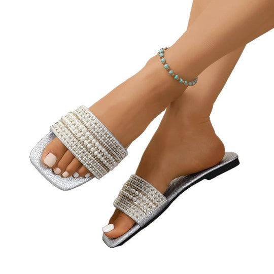 Damen Plateau-Sandalen mit dekorativen Perlenakzenten EB