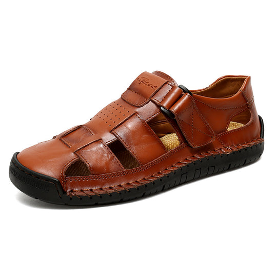Herren Bequeme Leder-Sandalen mit verstellbarem Riemen EB