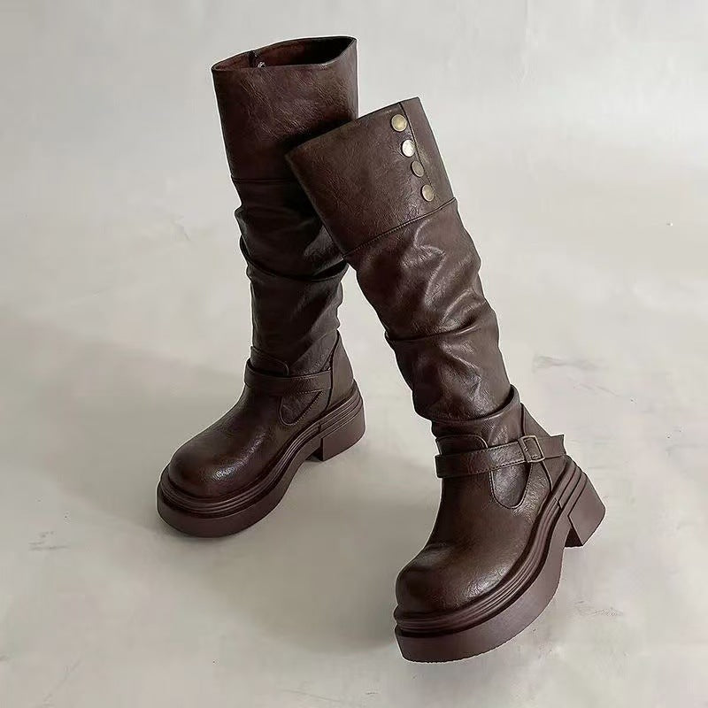 Damen Mode Stiefel mit eleganten Riemen und lässigem Design EB