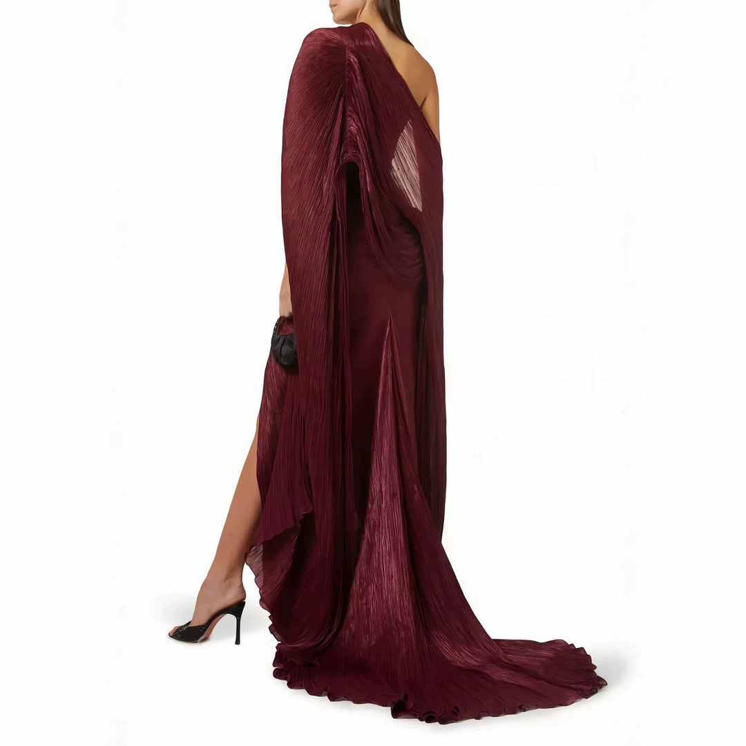 Damen Elegantes Maxi-Kleid mit asymmetrischem Schnitt und Plissierungen EB