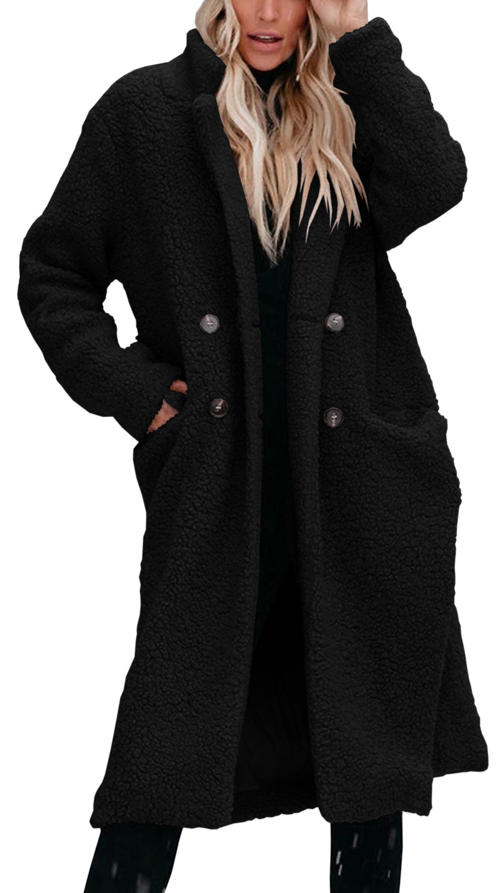Damen Modischer Teddy-Mantel mit Knöpfen EB