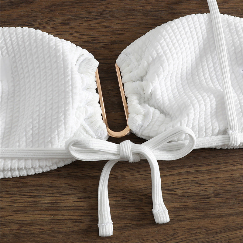 Damen Bikini-Set mit gerafftem Oberteil und hochtaillierten Höschen EB