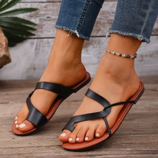 Damen elegante Zehentrenner-Sandalen mit modischem Riemendesign EB