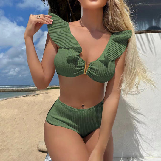 Damen Zweiteiler Bikini mit Rüschendesign und hohem Bund EB