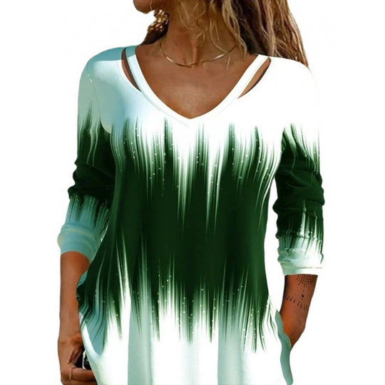 Damen Langarmshirt mit modischem V-Ausschnitt und einzigartigem Farbverlauf EB