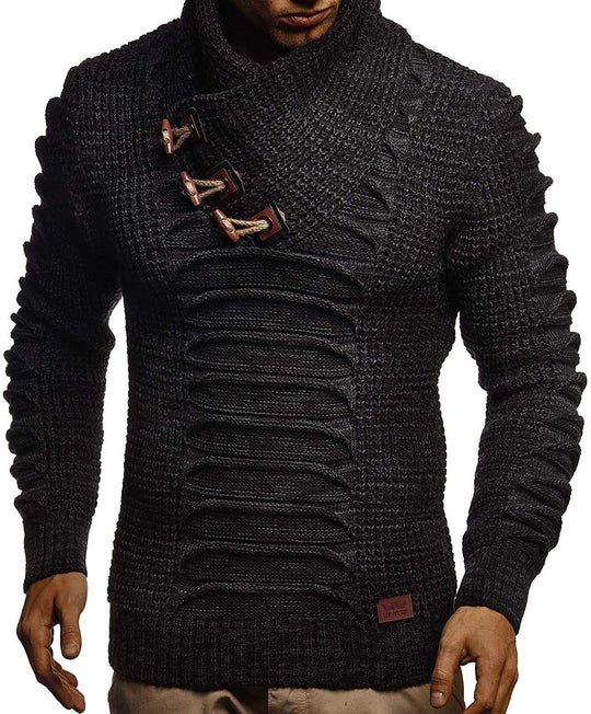 Herren Grobstrickpullover mit innovativem Schalkragen und rustikalem Design EB